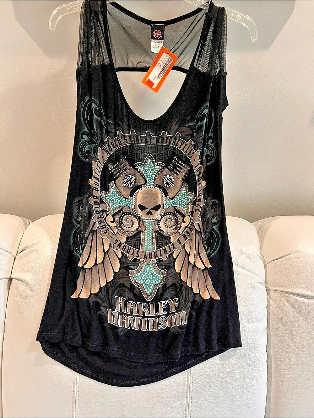 Harley-Davidson Women's Willie G Skull Bling Mesh Top Black